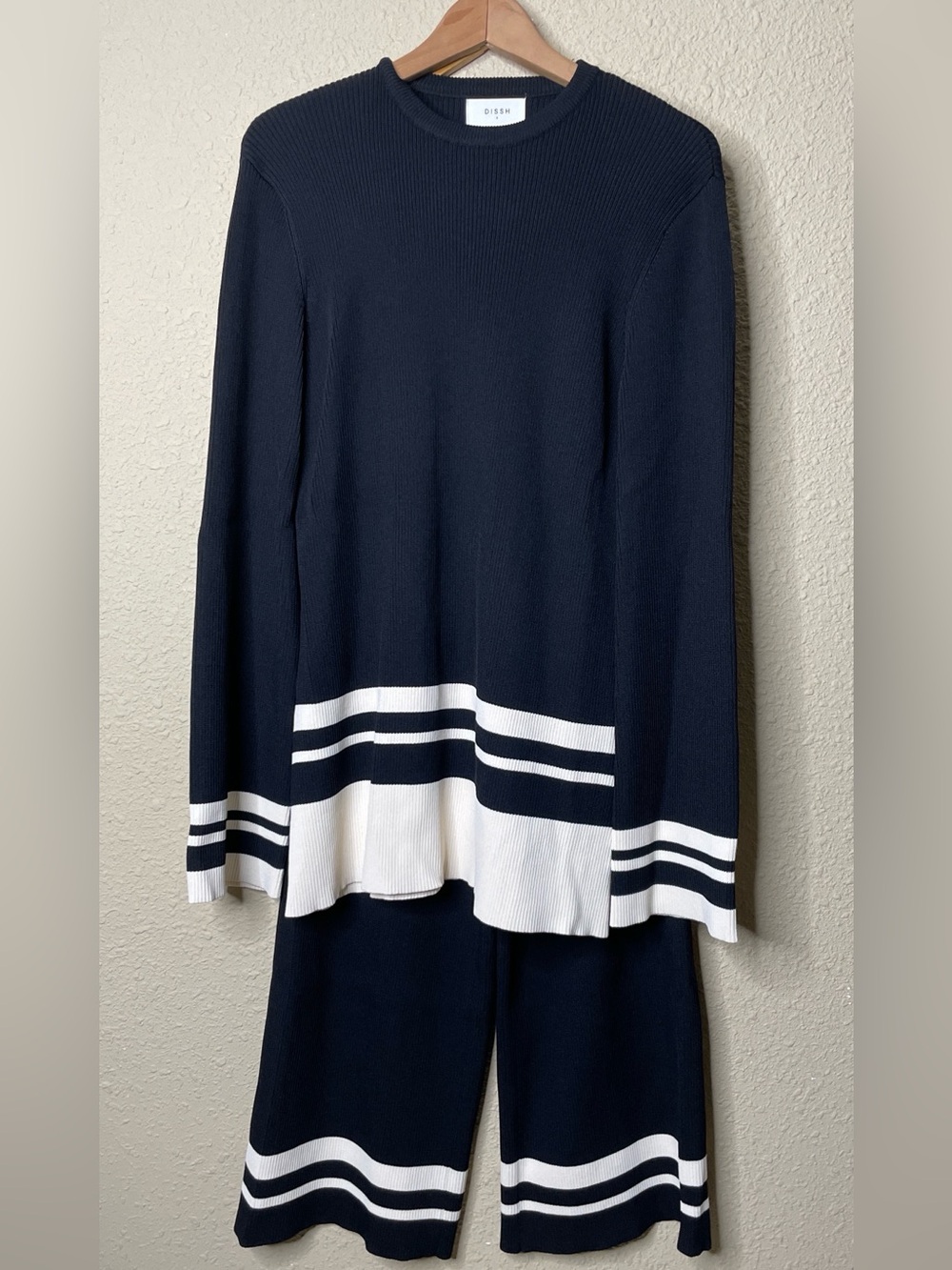 DISSH Madison Contrast Ribbed Knit Jumper & Pant Set Black and Cream
